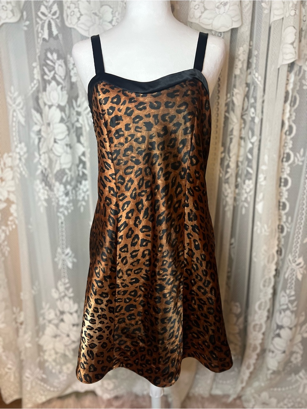 kathy ireland Leopard Satin Slip Dress - Brown & Black Vintage, Medium